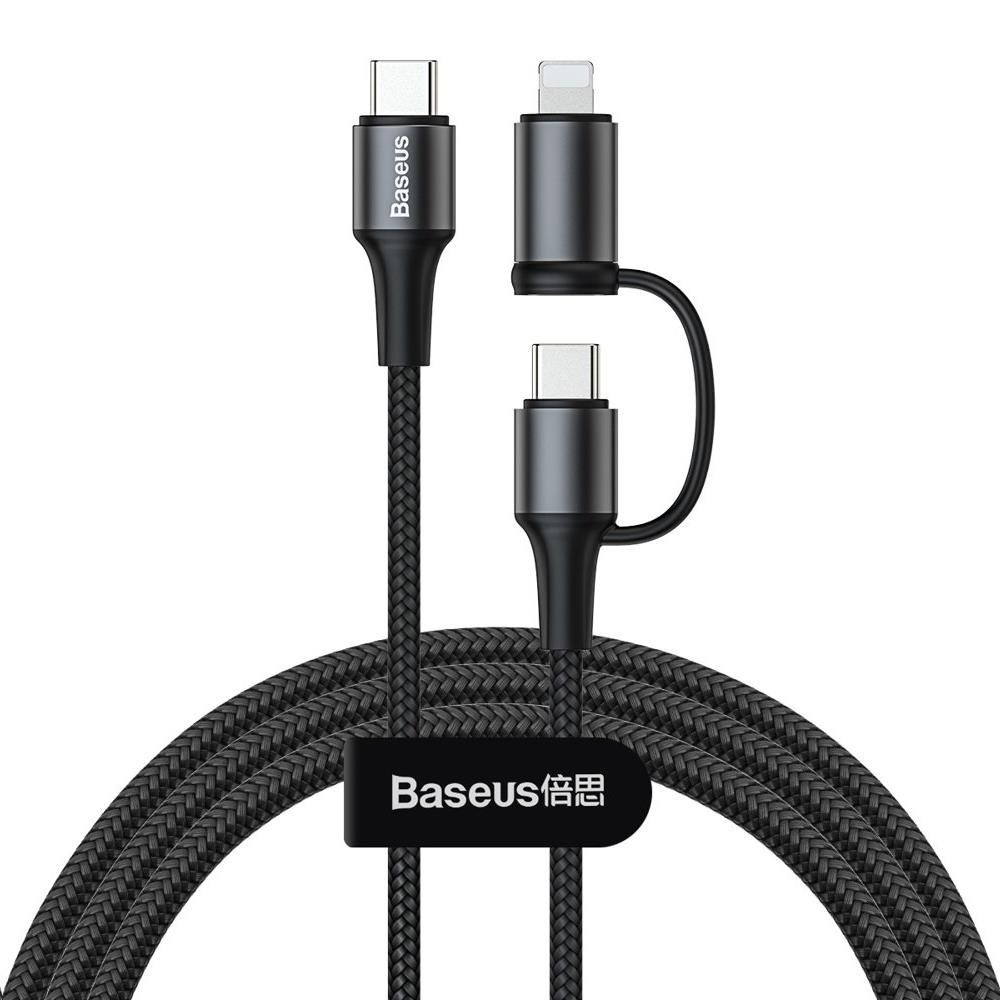 Baseus Twins 2v1 nabíjací / dátový kábel USB-C na USB-C + Lightning 60W 1m, čierna