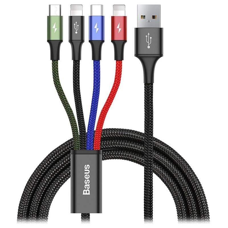 Baseus rýchly nabíjací / dátový kábel 4v1 2* Lightning + USB-C + Micro USB 3, 5A 1, 2m, čierna