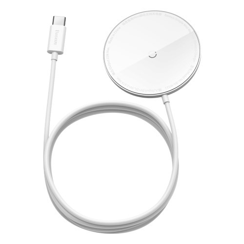 Baseus Simple Mini magnetická bezdrôtová nabíjačka + Type-C kábel 1.5m (kompatibilný s iPhone 12) biela