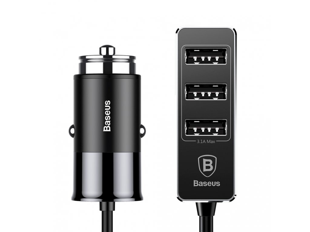 Baseus Enjoy adaptér do automobilu USB-A a rozbočovač pre 3* USB-A 5, 5A, čierna