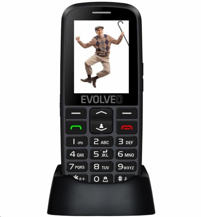 E-shop EVOLVEO EasyPhone EG, mobilný telefón pre seniorov s nabíjacím stojanom, čierna