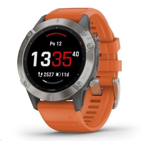 Garmin GPS športové hodinky fenix6 PRO Sapphire, Titanium/Orange Band (MAP/Music)