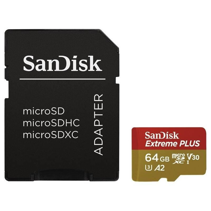 SanDisk micro SDXC karta 64 GB Extreme PLUS (200 MB/s Class 10, UHS-I U3 V30) + adaptér